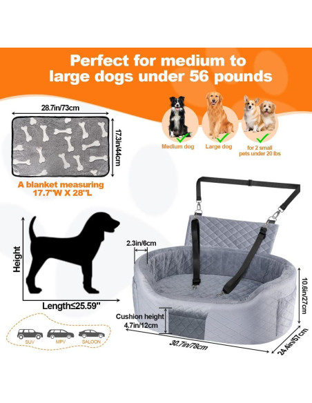 Asiento de Coche para Perros SIVEIS Grande Gris 65 cm