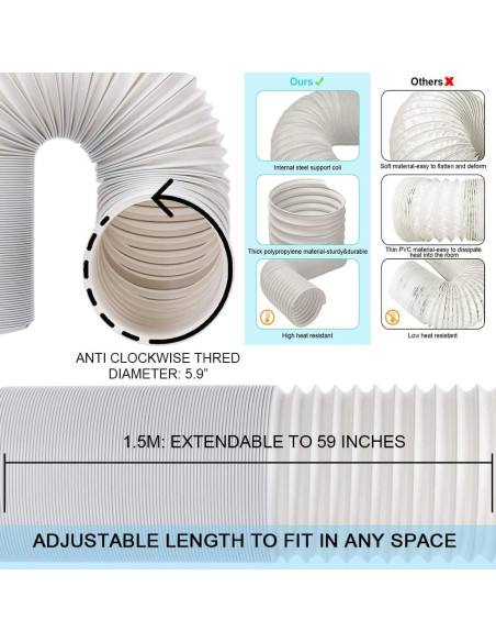 Manguera de Aire Acondicionado Portátil HOXHA 15,24 cm