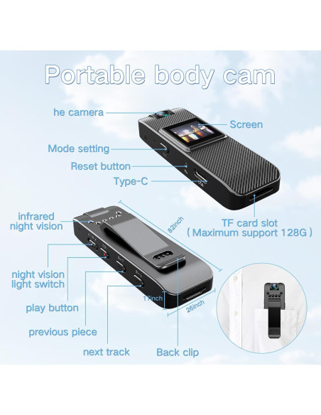 Cámara Corporal HD 1080P FUXGZ con Tarjeta SD 32GB