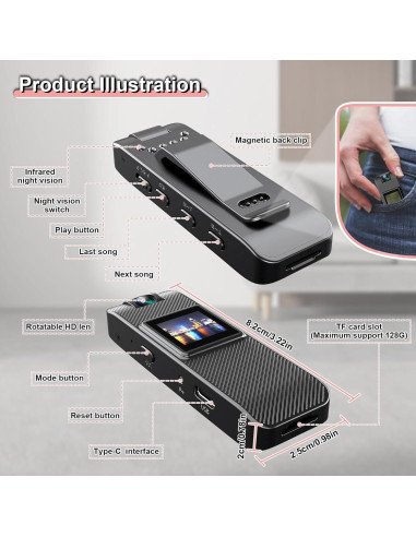 Mini Cámara Corporal HD 1080P FUXGZ con Visión Nocturna