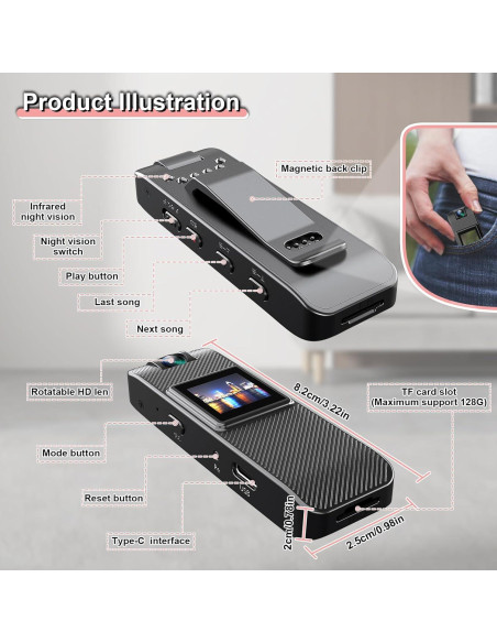 Mini Cámara Corporal HD 1080P FUXGZ con Visión Nocturna