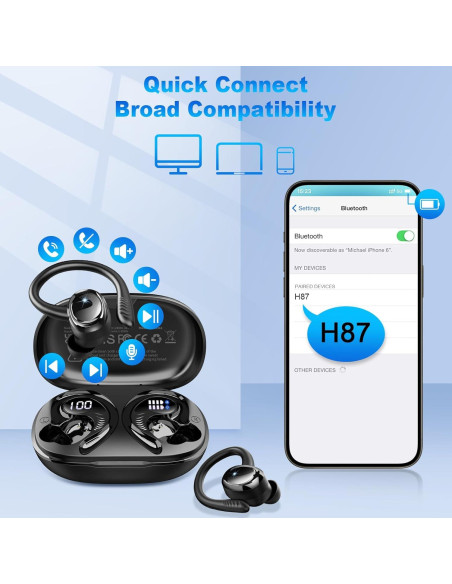 Auriculares Inalámbricos Hupoaf H87 Bluetooth 5.4 IP7 50H