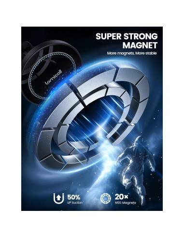 Soporte Cargador Auto Lamicall MagSafe 15W Negro