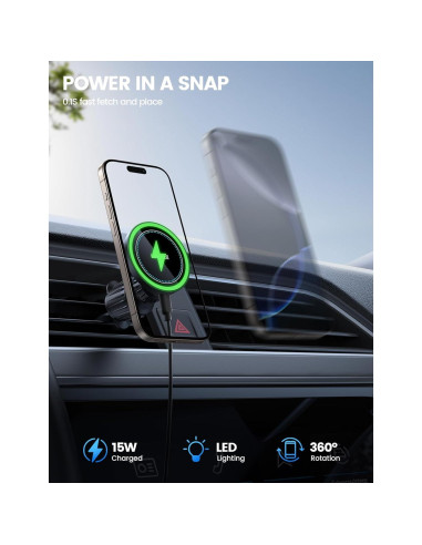 Soporte Cargador Auto Lamicall MagSafe 15W Negro