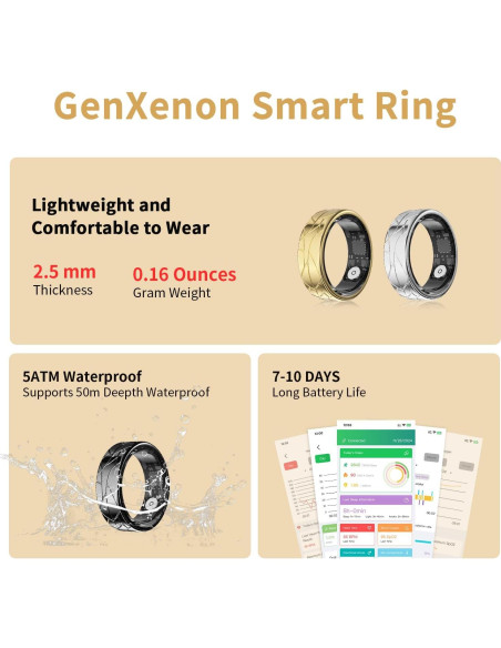 Anillo Inteligente GenXenon Plata Talla 9 Monitor Salud