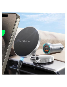 Cargador Inalámbrico de Coche LISEN MagSafe 2025 con Soporte Ajustable
