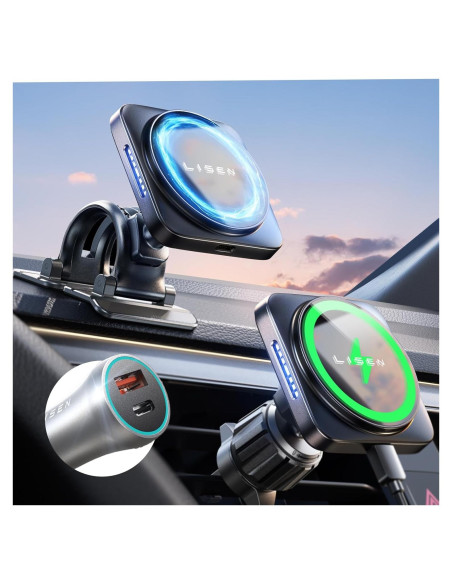 Cargador de Auto MagSafe LISEN 15W Soporte Magnético iPhone