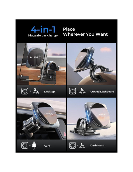 Cargador de Auto MagSafe LISEN 15W Soporte Magnético iPhone