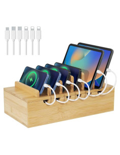 Estación de Carga de Bambú LEOKKARR para 6 Dispositivos