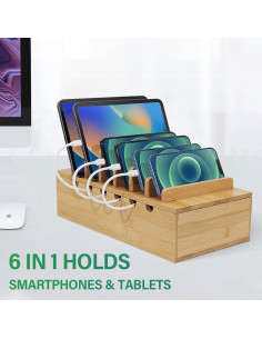 Estación de Carga de Bambú LEOKKARR para 6 Dispositivos 2
