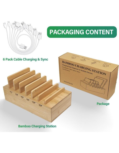 Estación de Carga de Bambú LEOKKARR para 6 Dispositivos