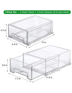 Taiuloo 2 Bins Organizadores Apilables para Refrigerador 4.83L 2