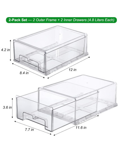 Taiuloo 2 Bins Organizadores Apilables para Refrigerador 4.83L