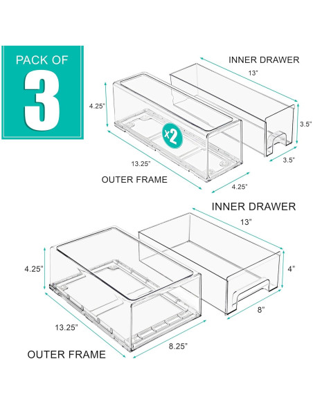 Cajones Organizadores de Refrigerador Sorbus - 3 Paquete