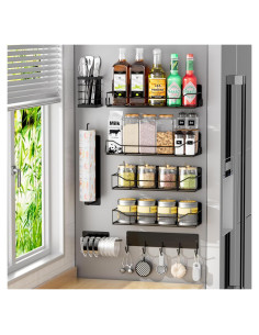 Estante Magnético IYEBAU para Especias - 8 Piezas Negro