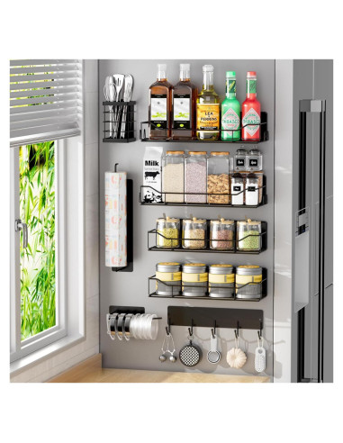 Estante Magnético IYEBAU para Especias - 8 Piezas Negro