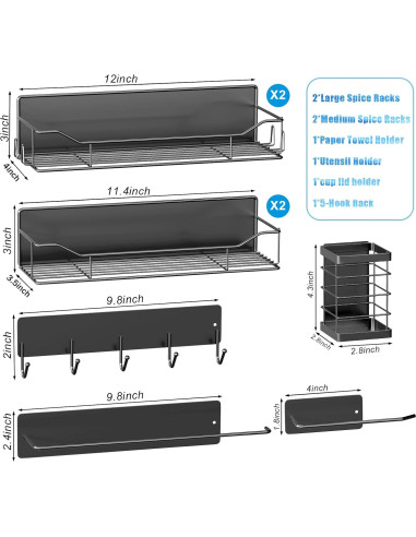 Estante Magnético IYEBAU para Especias - 8 Piezas Negro