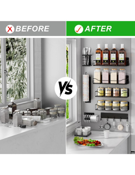 Estante Magnético IYEBAU para Especias - 8 Piezas Negro