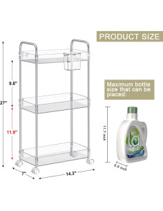 Carro de Almacenamiento Rodante SPACEKEEPER 3 Niveles Acrílico 2
