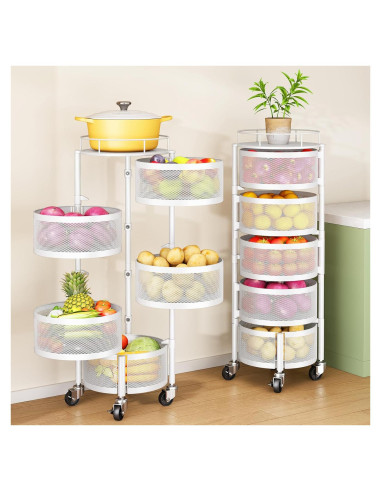 Cesta de Frutas y Verduras SNTD con Tapa y Ruedas 5 Niveles