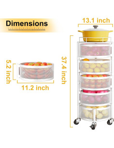 Cesta de Frutas y Verduras SNTD con Tapa y Ruedas 5 Niveles 2