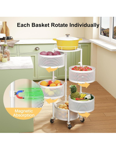 Cesta de Frutas y Verduras SNTD con Tapa y Ruedas 5 Niveles