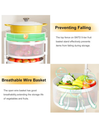 Cesta de Frutas y Verduras SNTD con Tapa y Ruedas 5 Niveles