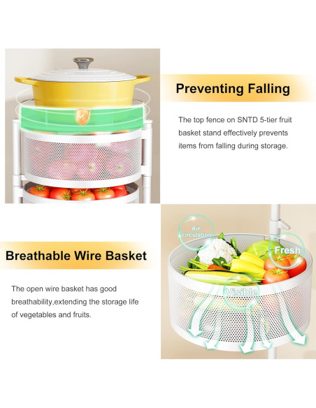 Cesta de Frutas y Verduras SNTD con Tapa y Ruedas 5 Niveles