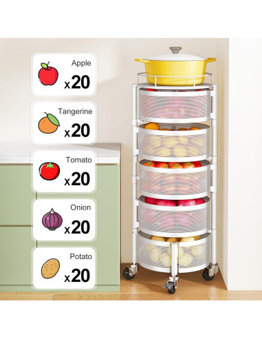 Cesta de Frutas y Verduras SNTD con Tapa y Ruedas 5 Niveles