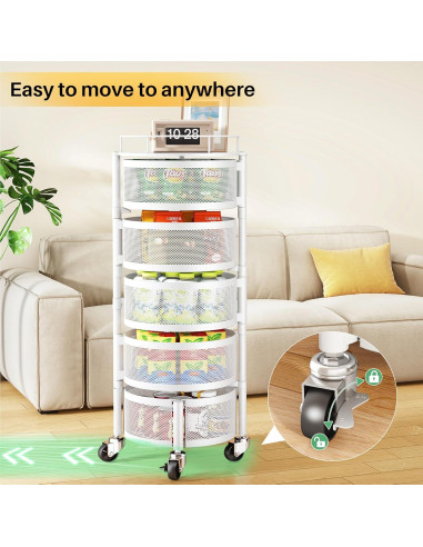 Cesta de Frutas y Verduras SNTD con Tapa y Ruedas 5 Niveles