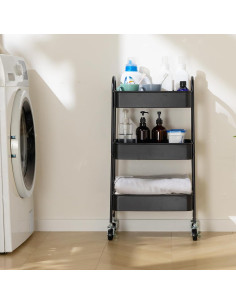 Carro Rodante de 3 Niveles AGTEK con Ruedas, Negro 2