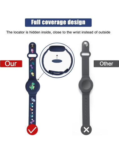 2 Pulseras Impermeables para Niños AirTag Dinosaurio