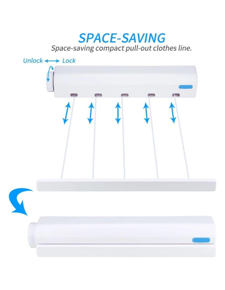 Tendedero Retráctil de Pared Tiiyee 3.75m Ahorra Espacio