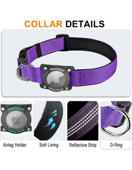 Collar para Perro AgoumLux AirTag S Púrpura Impermeable