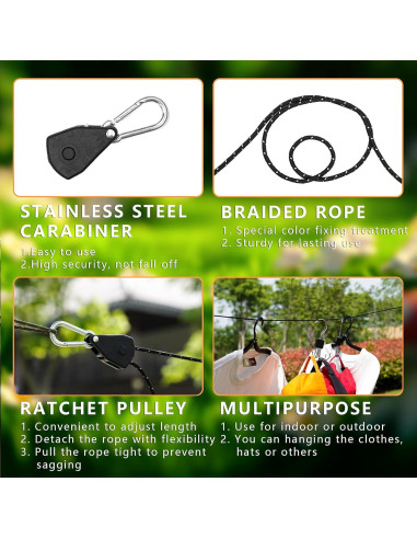 Cuerda de Camping Retráctil Stuuikf 5m con Ganchos de Acero