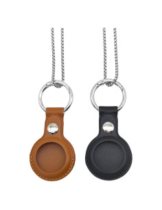 Collar Airtag Sopopal de Cuero Marrón y Cadena Plateada 73,66 cm