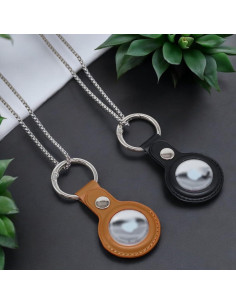 Collar Airtag Sopopal de Cuero Marrón y Cadena Plateada 73,66 cm 2