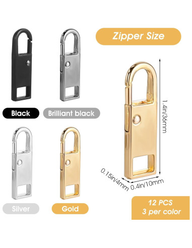 12 Tiradores de Cremallera de Acero Inoxidable EupHHonycs