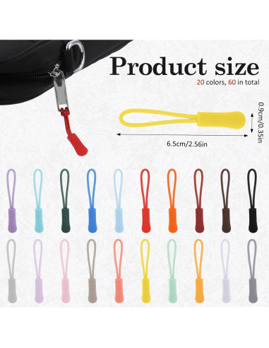 60 Tiradores de Cremallera Coloridos Aysatogc 6.5x0.9cm