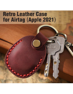 Soporte de AirTag de Cuero Genuino Q1T5 Rojo 2