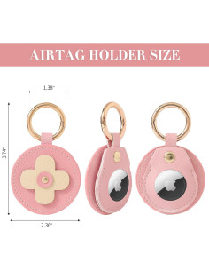 Funda de cuero rosa para AirTag VANTOO, soporte llavero 2