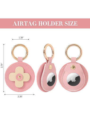 Funda de cuero rosa para AirTag VANTOO, soporte llavero