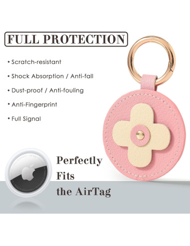 Funda de cuero rosa para AirTag VANTOO, soporte llavero