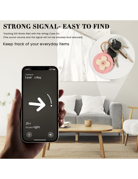 Funda de cuero rosa para AirTag VANTOO, soporte llavero