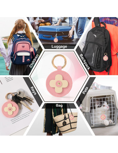 Funda de cuero rosa para AirTag VANTOO, soporte llavero