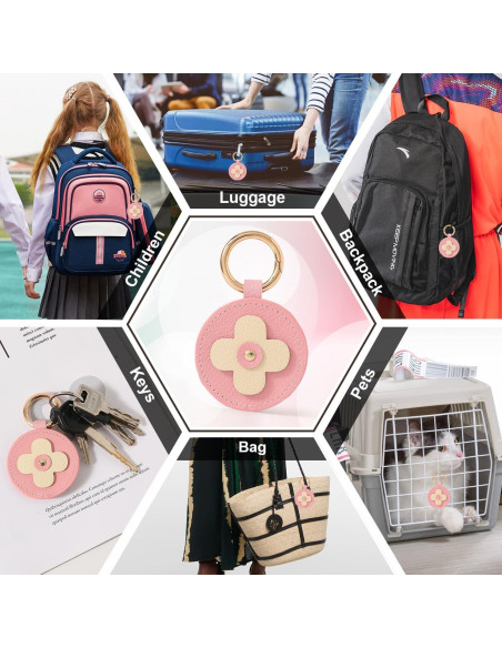 Funda de cuero rosa para AirTag VANTOO, soporte llavero