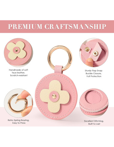Funda de cuero rosa para AirTag VANTOO, soporte llavero