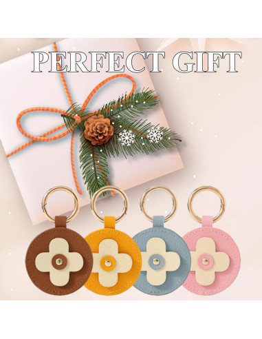 Funda de cuero rosa para AirTag VANTOO, soporte llavero