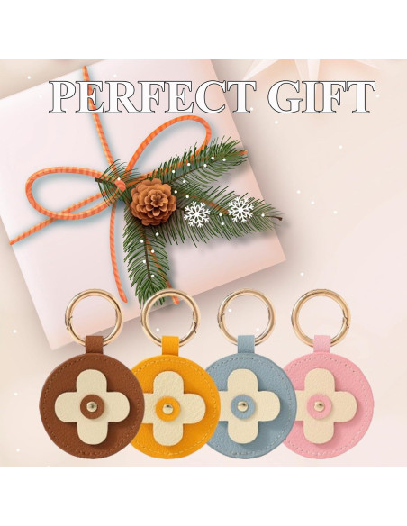 Funda de cuero rosa para AirTag VANTOO, soporte llavero