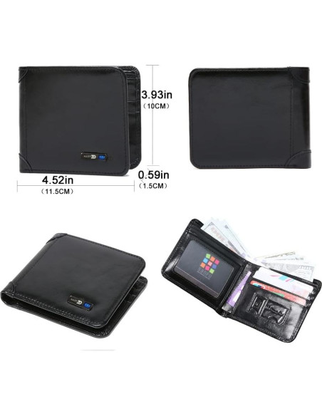 Billetera Bluetooth anti-pérdida cuero Donmia Negro